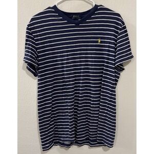 Polo‎ Ralph Lauren Women's Shirt XL Blue White Striped Short Sleeve Top